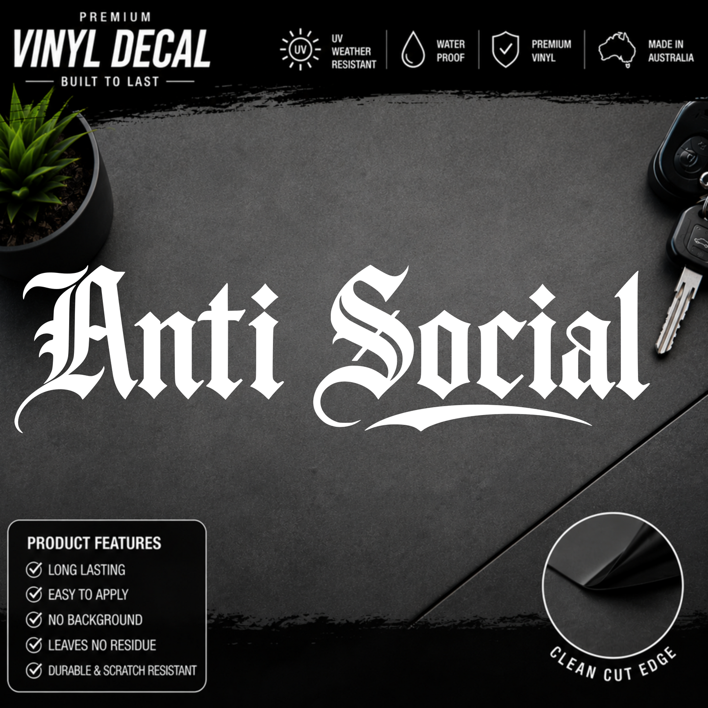 Anti Social Tattoo Window Banner Sticker Decal