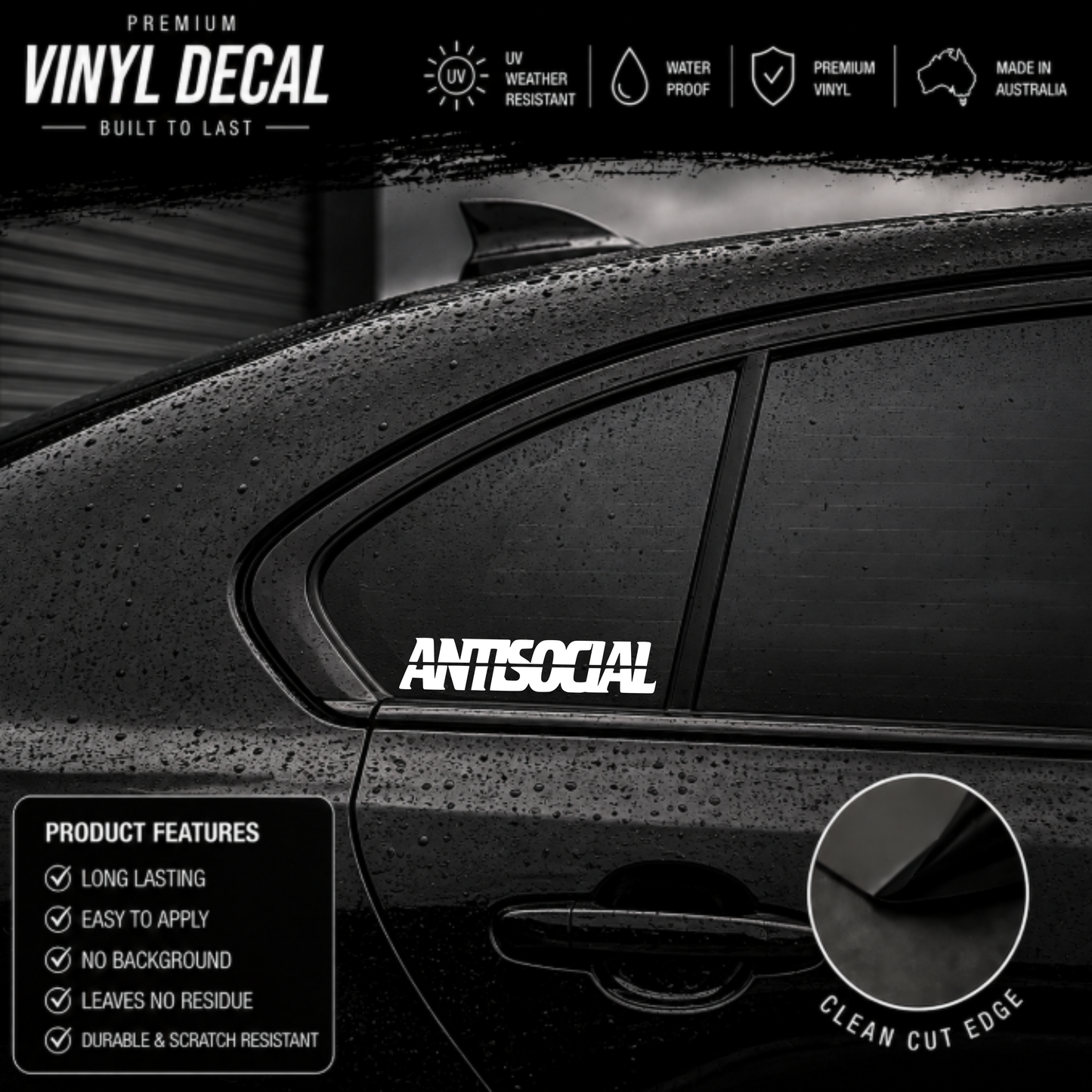 Antisocial Italic Window Banner Sticker Decal