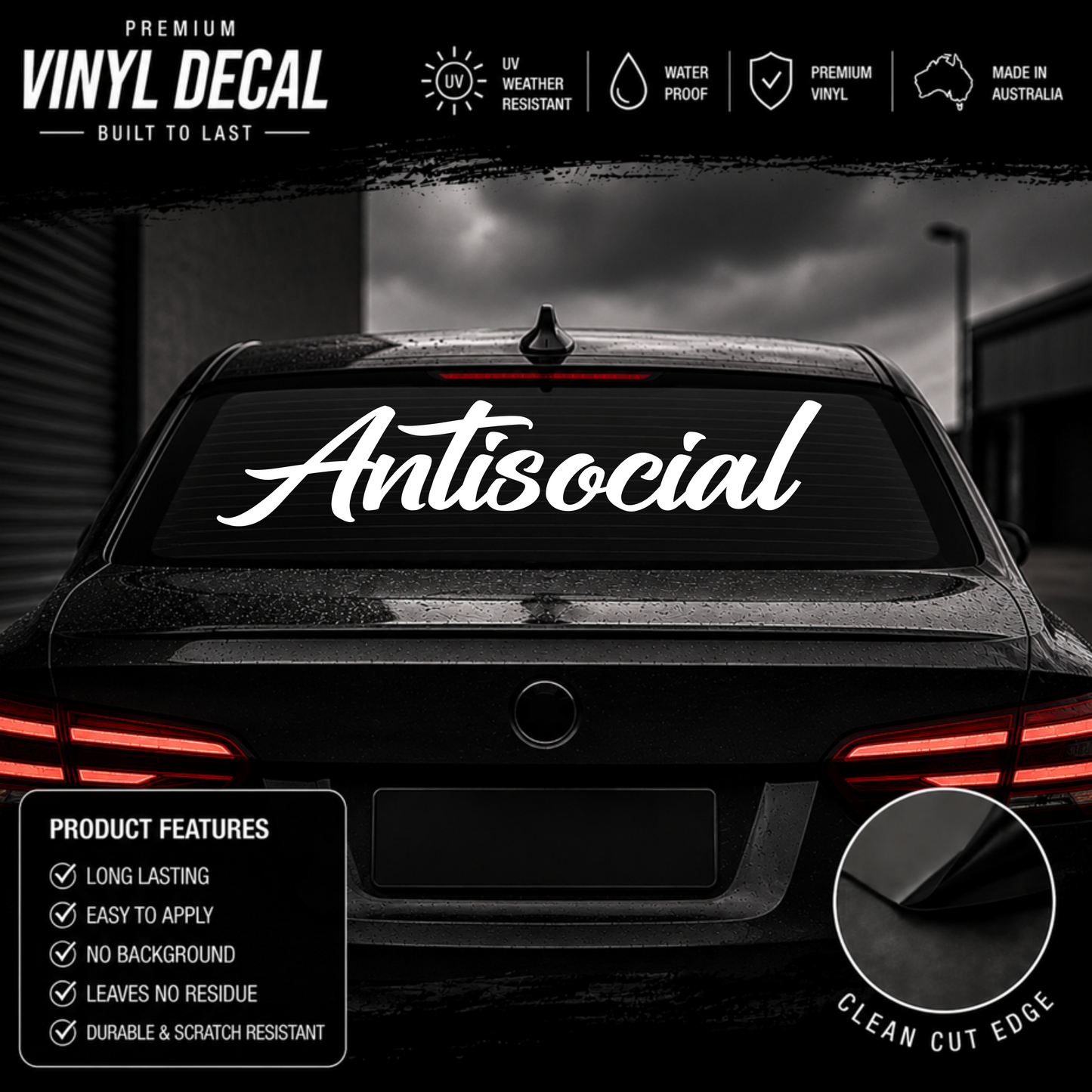 Antisocial Script Window Banner Sticker Decal