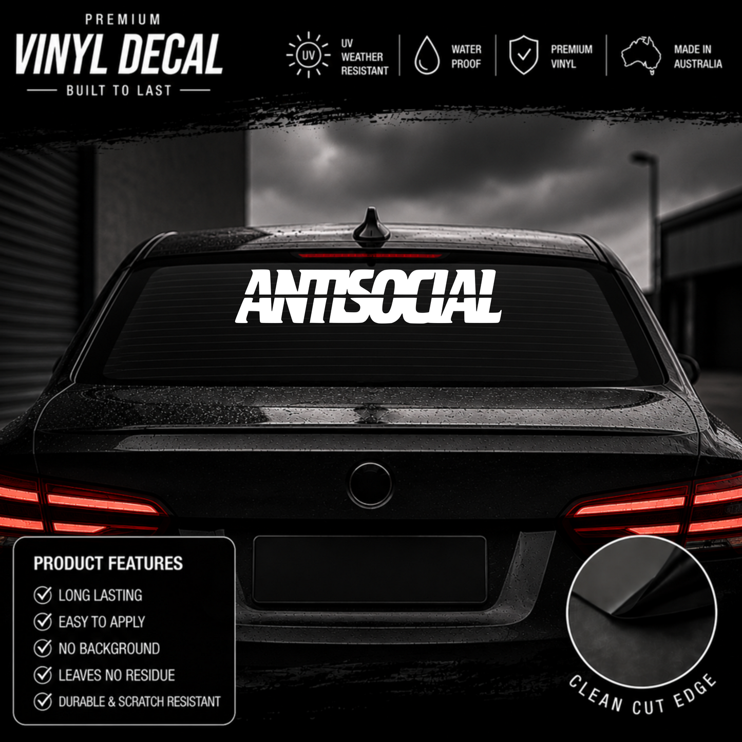 Antisocial Italic Window Banner Sticker Decal