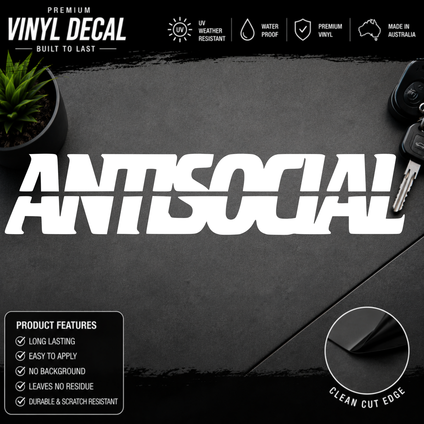 Antisocial Italic Window Banner Sticker Decal