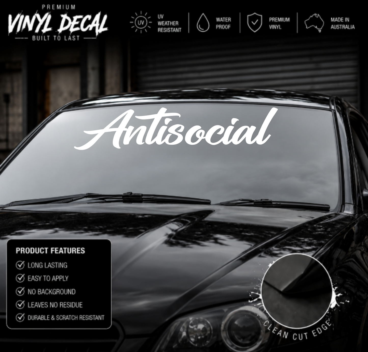 Antisocial Script Window Banner Sticker Decal