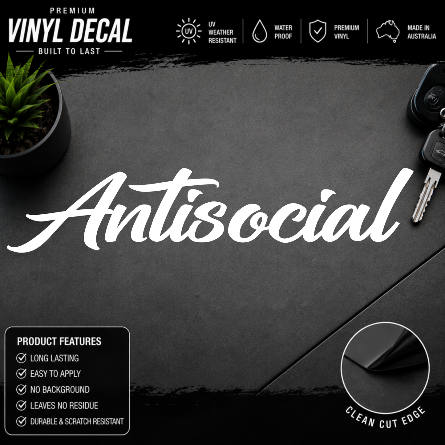 Antisocial Script Window Banner Sticker Decal
