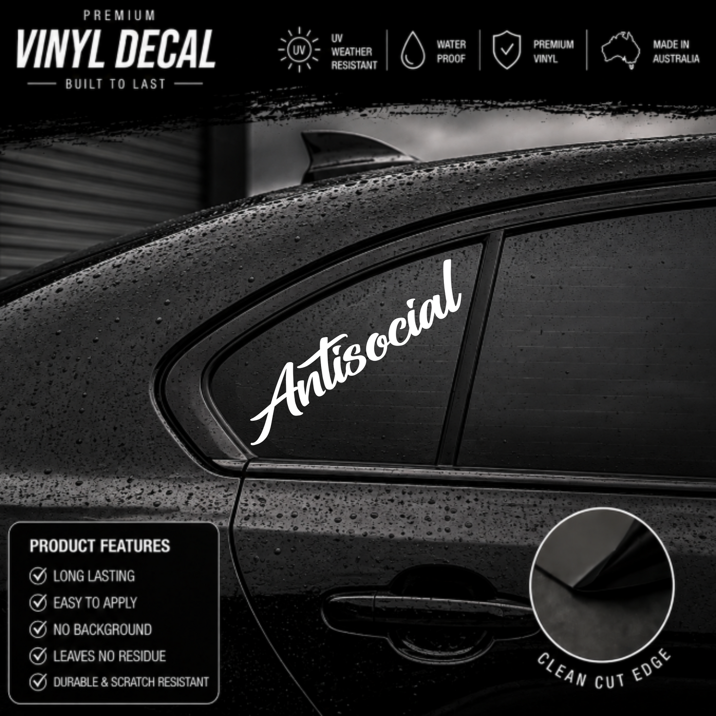Antisocial Script Window Banner Sticker Decal