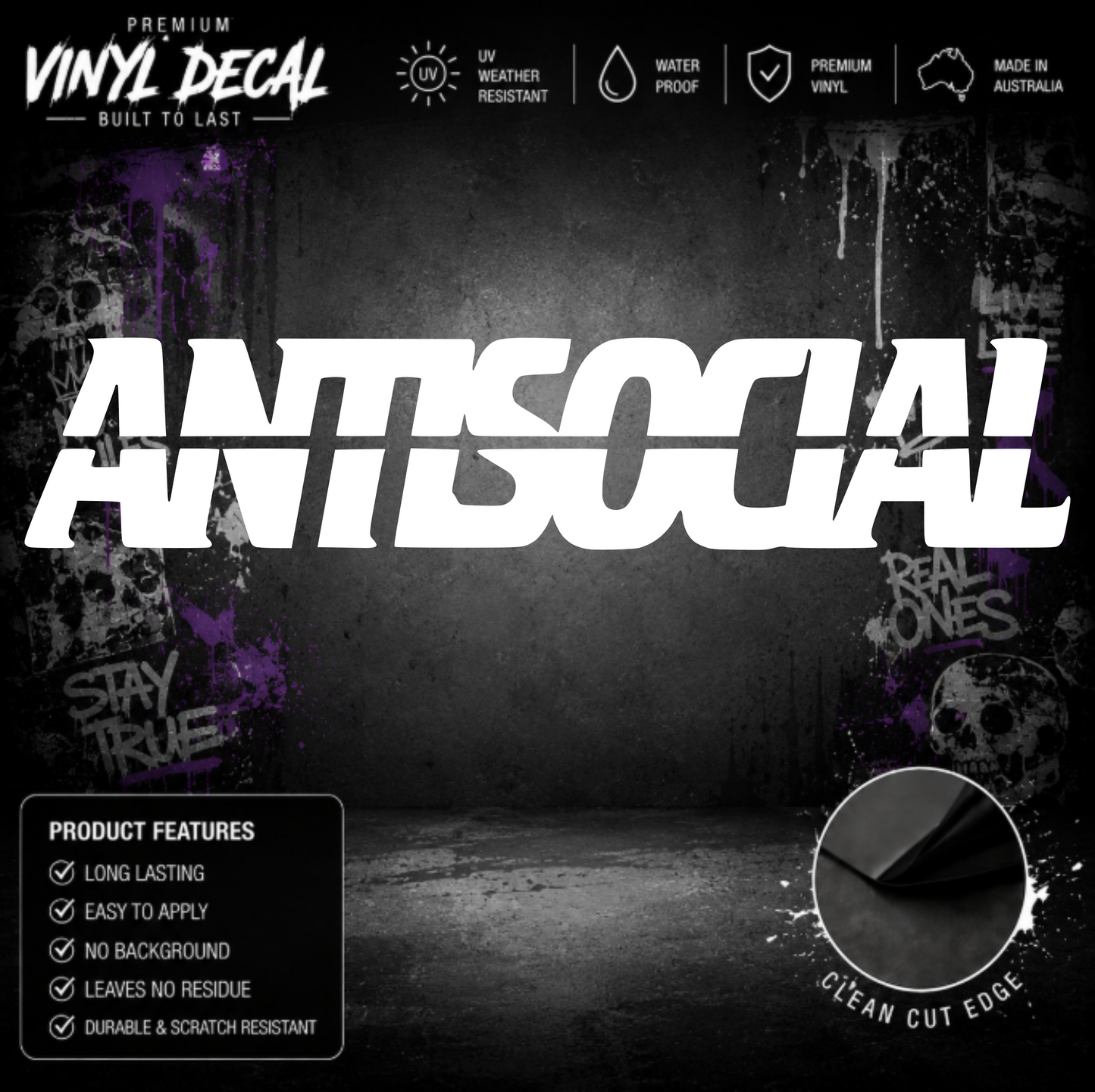 Antisocial Italic Window Banner Sticker Decal
