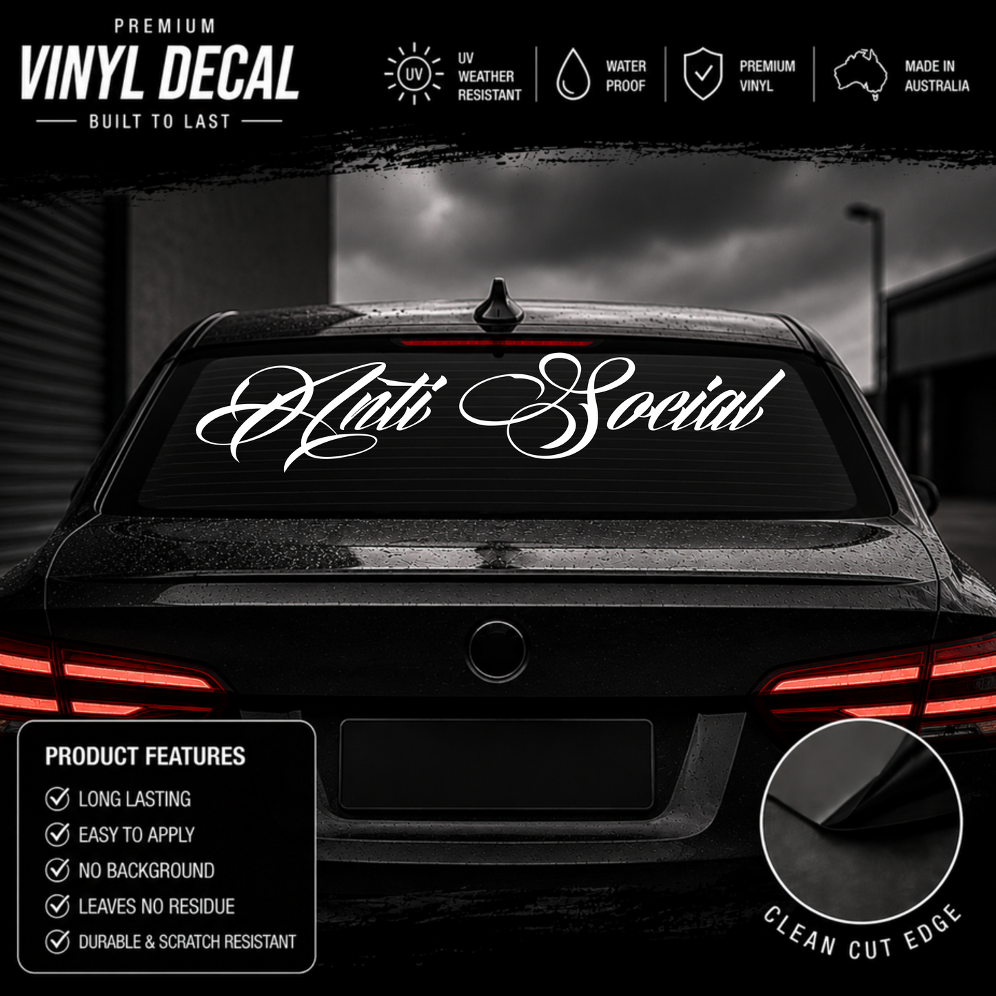 Anti Social Script Window Banner Sticker Decal