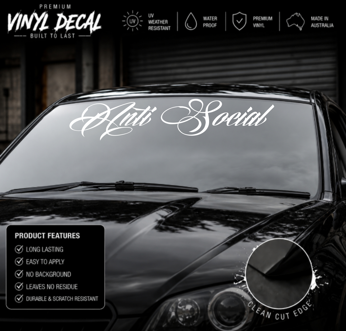 Anti Social Script Window Banner Sticker Decal